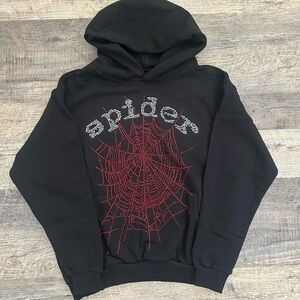 Black and Red Sp5der Hoodie, Size Small, Slightly Used. 1-2 Day Shipping